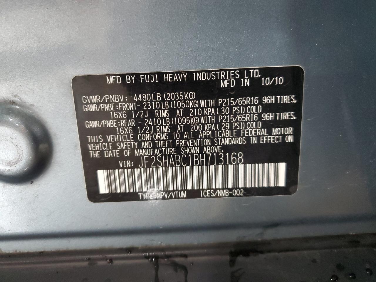 2011 Subaru Forester 2.5X VIN: JF2SHABC1BH713168 Lot: 85558995