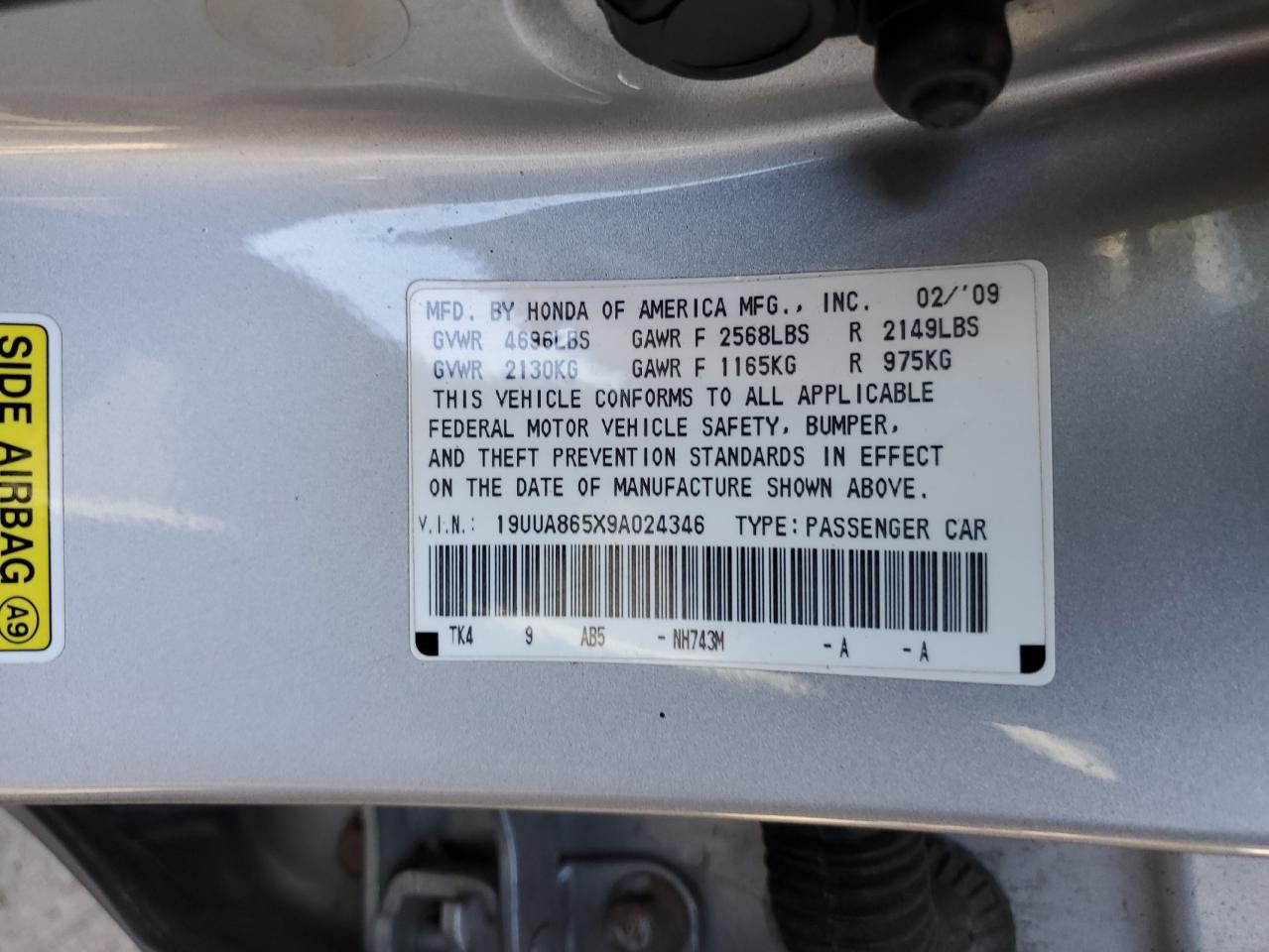 2009 Acura Tl VIN: 19UUA865X9A024346 Lot: 82274345