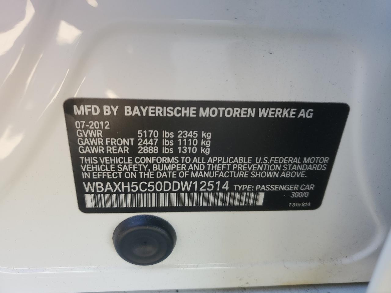 2013 BMW 528 Xi VIN: WBAXH5C50DDW12514 Lot: 81982205