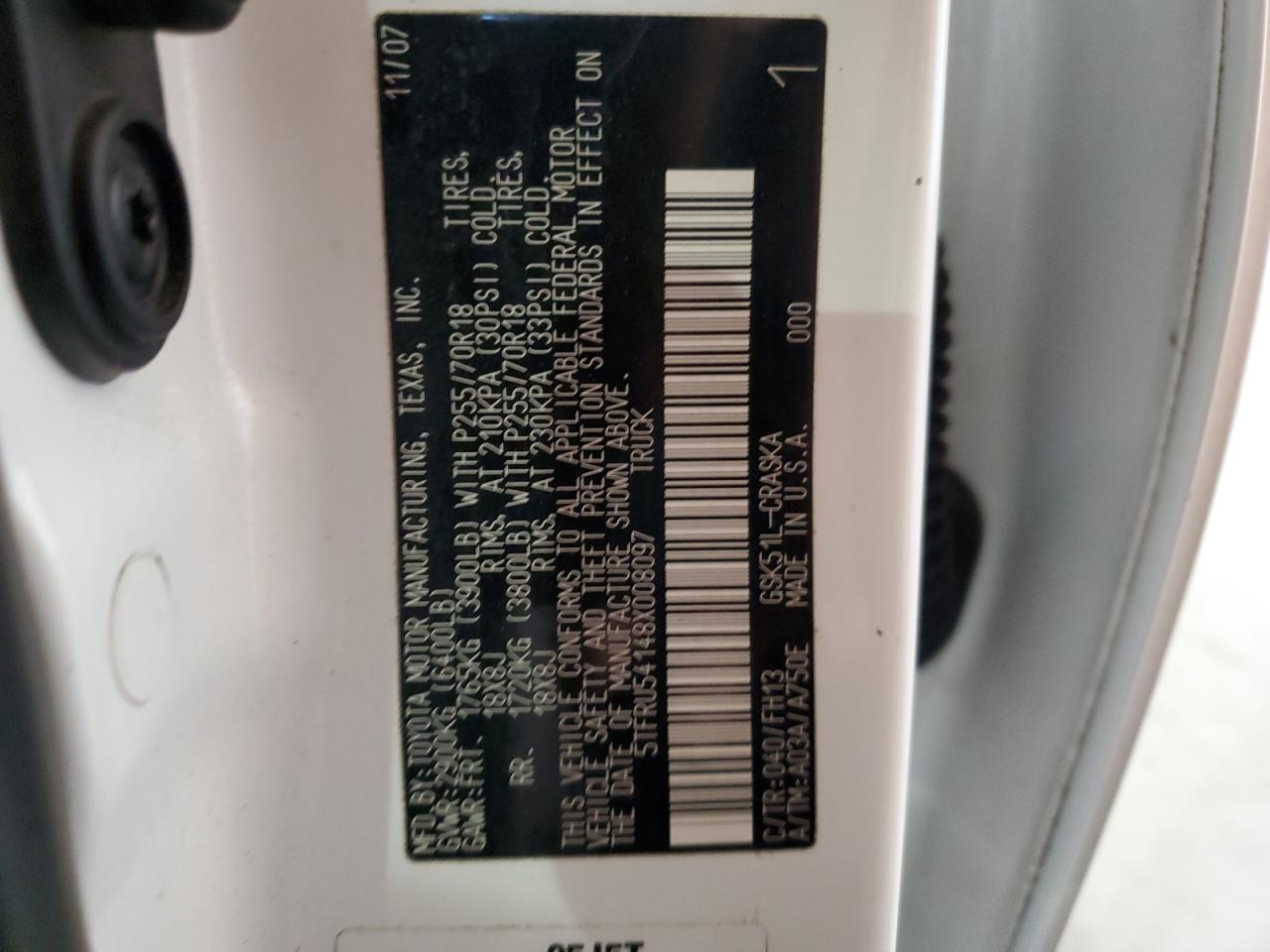 2008 Toyota Tundra Double Cab VIN: 5TFRU54148X008097 Lot: 85105595