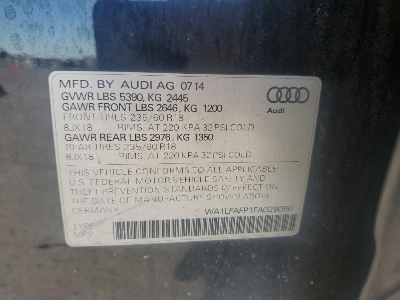 2015 Audi Q5 Premium Plus VIN: WA1LFAFP1FA029090 Lot: 86642385