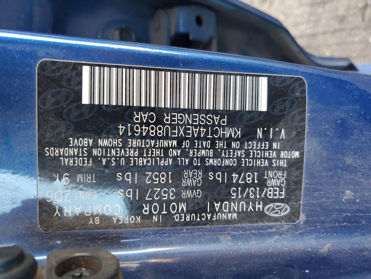 2015 Hyundai Accent Gls VIN: KMHCT4AEXFU884614 Lot: 89558625