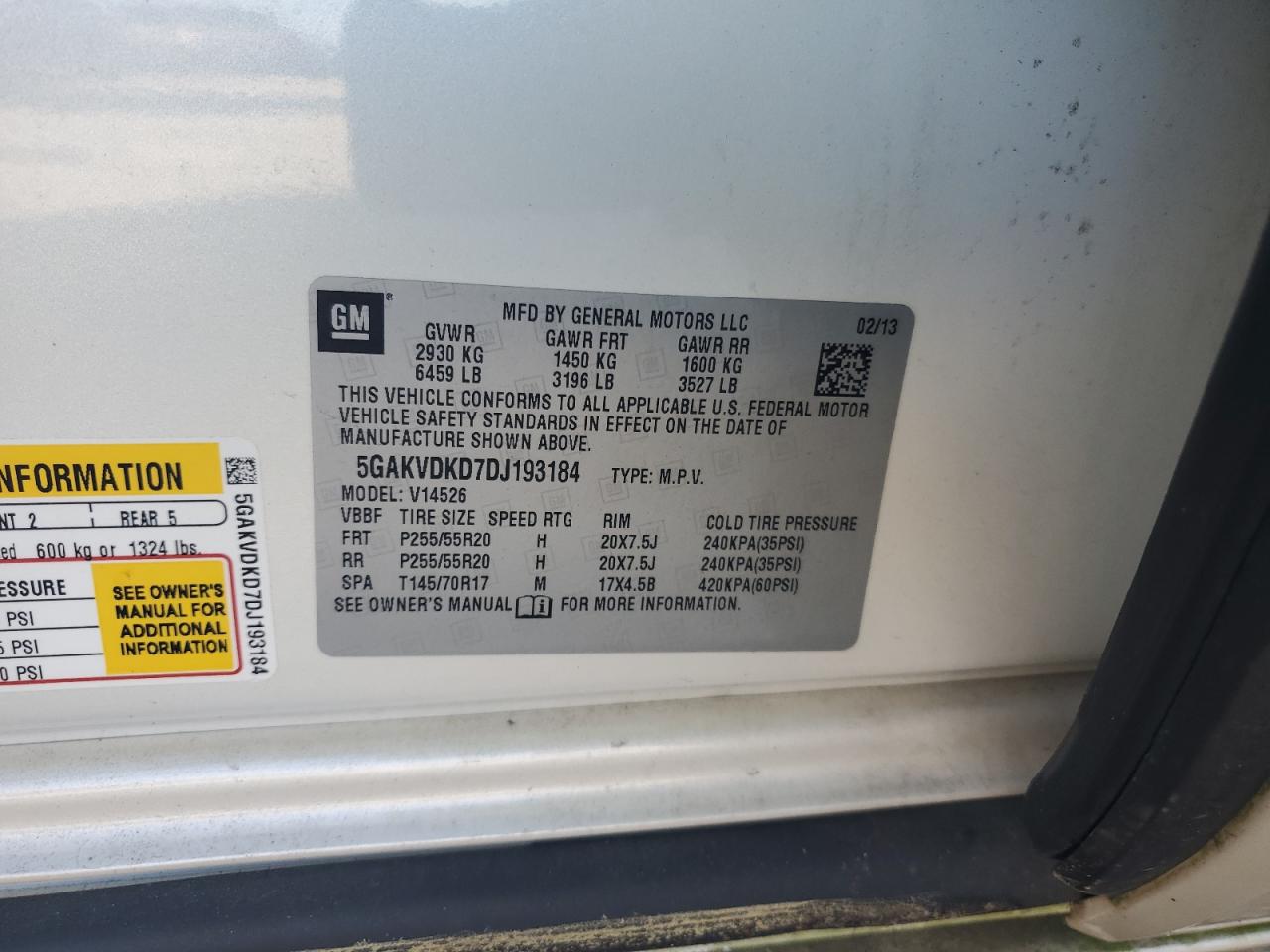 2013 Buick Enclave VIN: 5GAKVDKD7DJ193184 Lot: 82352375