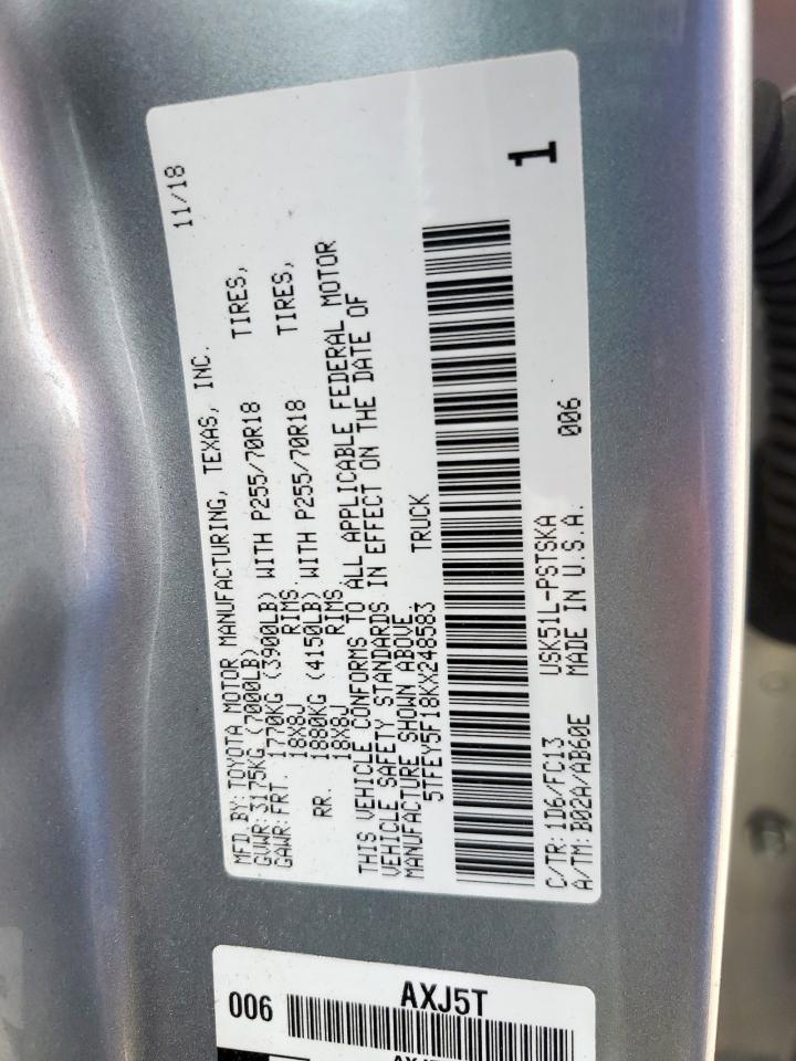 2019 Toyota Tundra Crewmax Sr5 VIN: 5TFEY5F18KX248583 Lot: 82238605