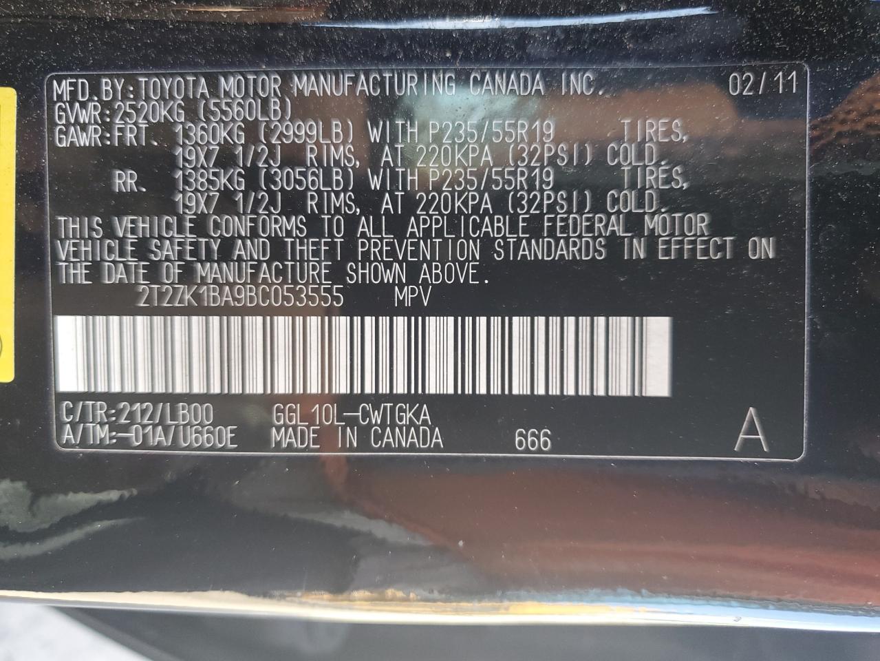 2011 Lexus Rx 350 VIN: 2T2ZK1BA9BC053555 Lot: 85879075