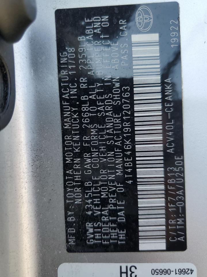 2009 Toyota Camry Base VIN: 4T4BE46K19R120763 Lot: 85783465