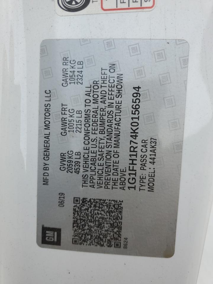 2019 Chevrolet Camaro Ss VIN: 1G1FH1R74K0156594 Lot: 87267005