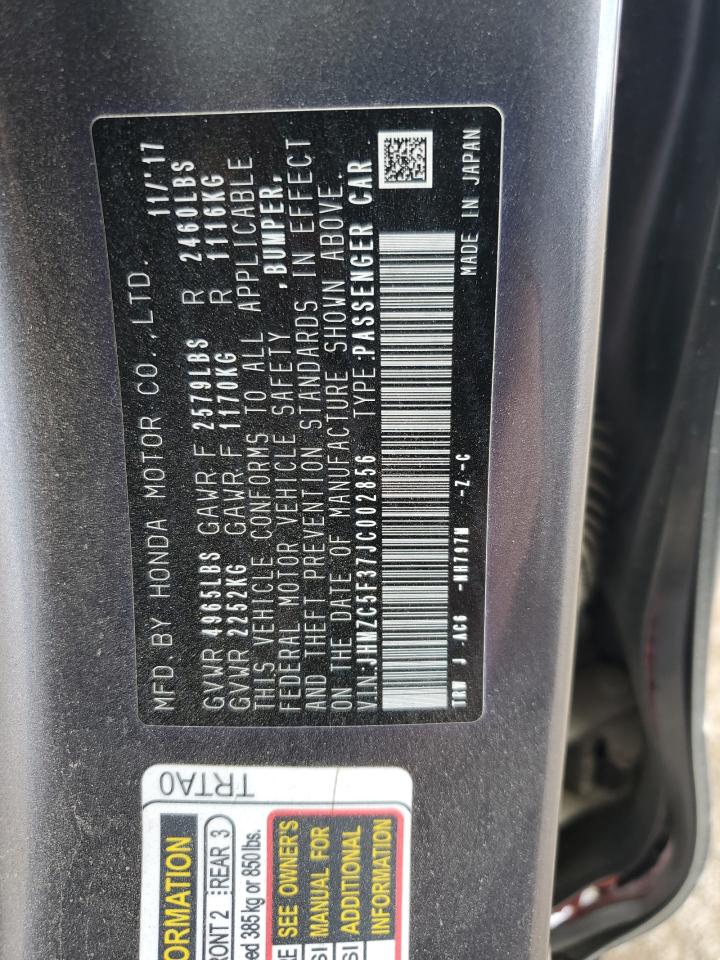 2018 Honda Clarity Touring VIN: JHMZC5F37JC002856 Lot: 87026355