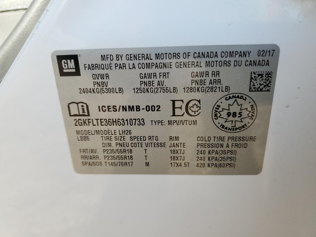 2017 GMC Terrain Sle VIN: 2GKFLTE36H6310733 Lot: 80691475