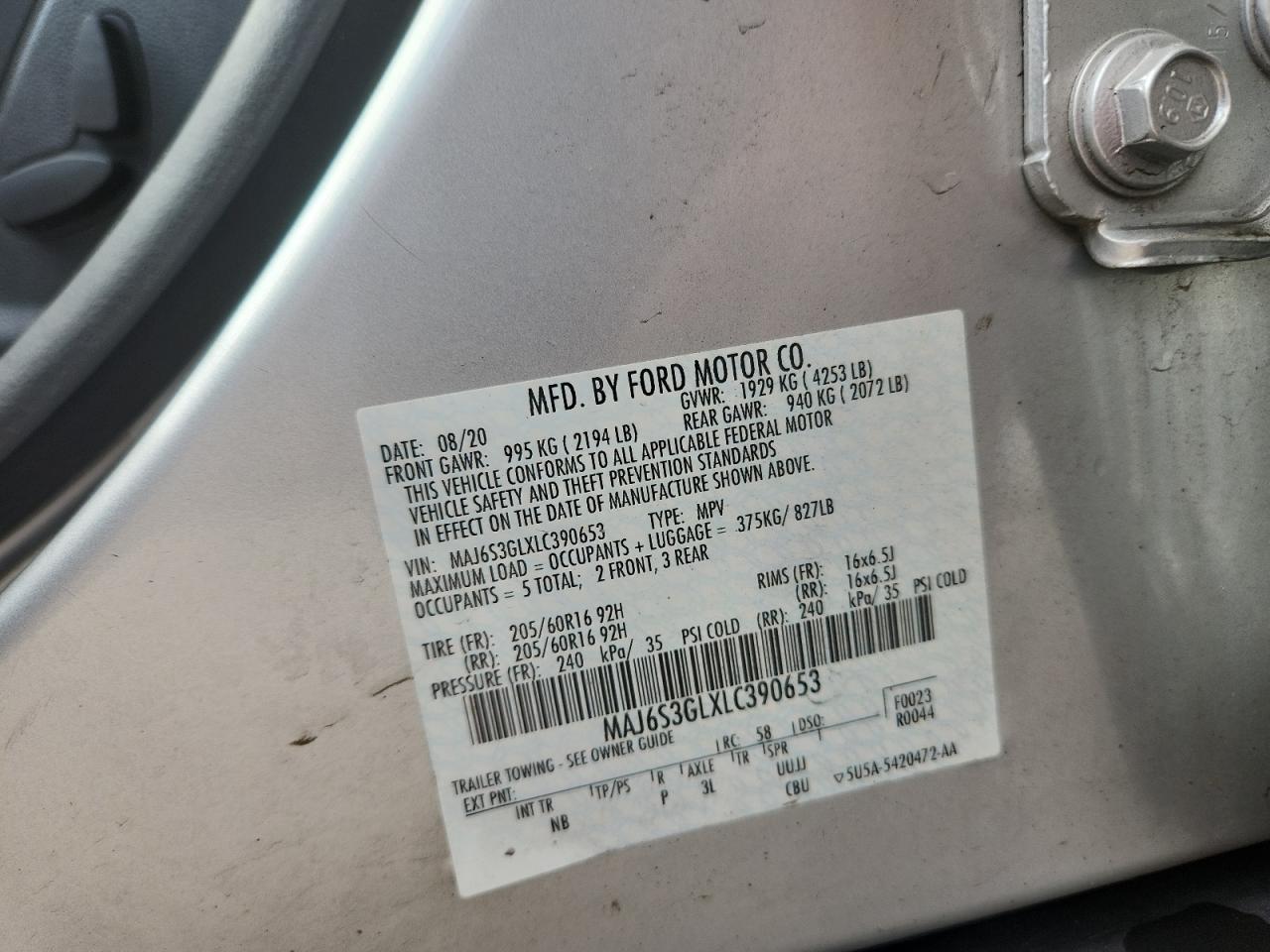 2020 Ford Ecosport Se VIN: MAJ6S3GLXLC390653 Lot: 86501735