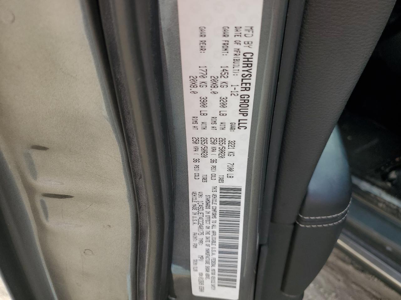 2012 Dodge Durango Citadel VIN: 1C4SDJET4CC240175 Lot: 85165125