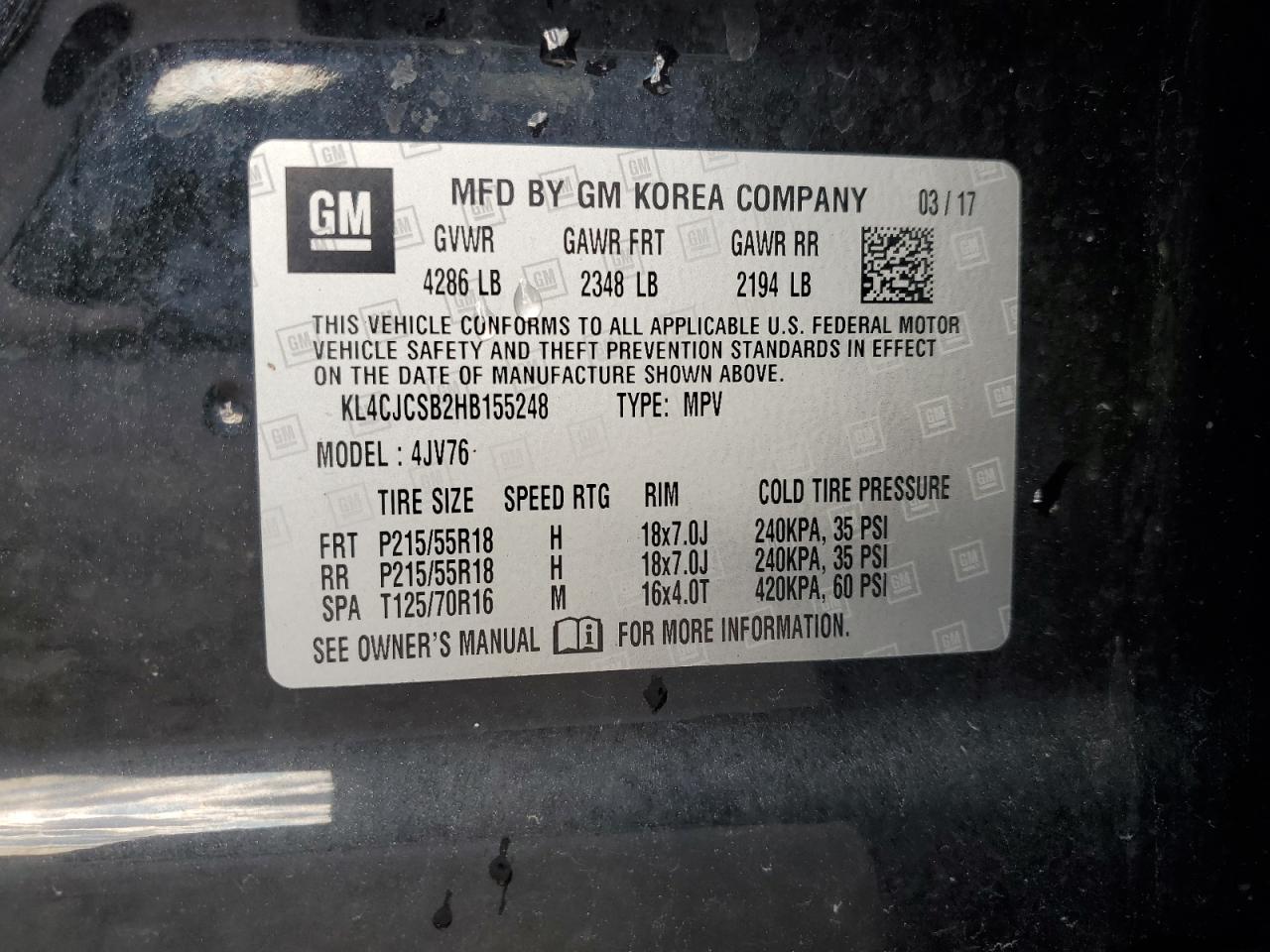 2017 Buick Encore Essence VIN: KL4CJCSB2HB155248 Lot: 90099685