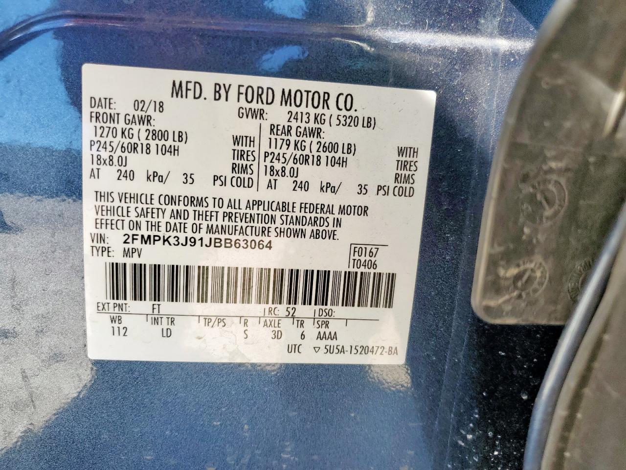 2018 Ford Edge Sel VIN: 2FMPK3J91JBB63064 Lot: 90933685