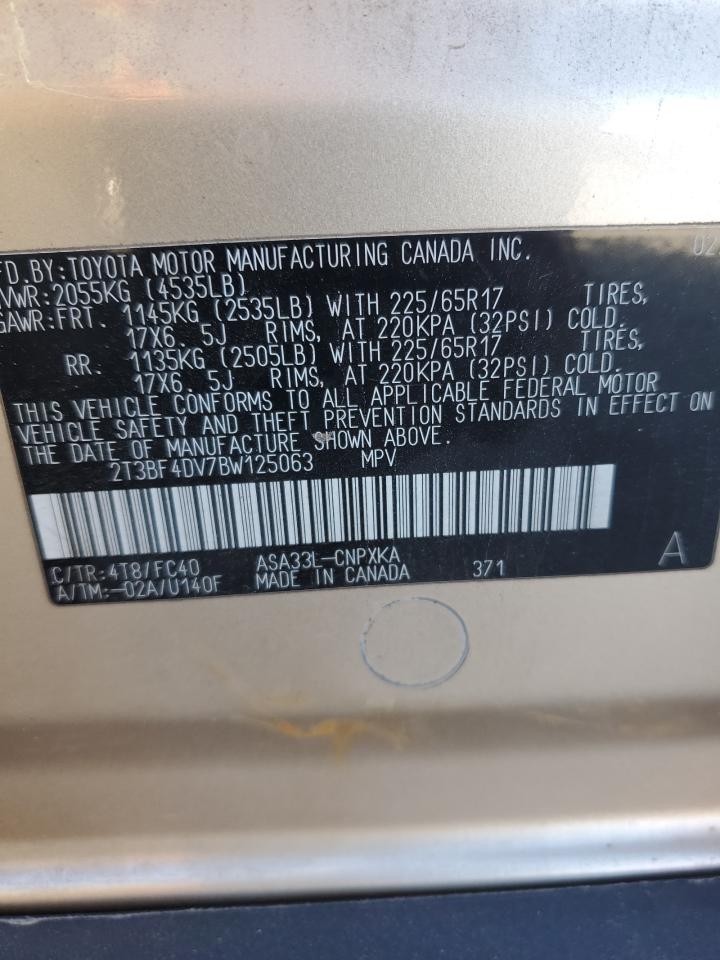 2011 Toyota Rav4 VIN: 2T3BF4DV7BW125063 Lot: 90654425