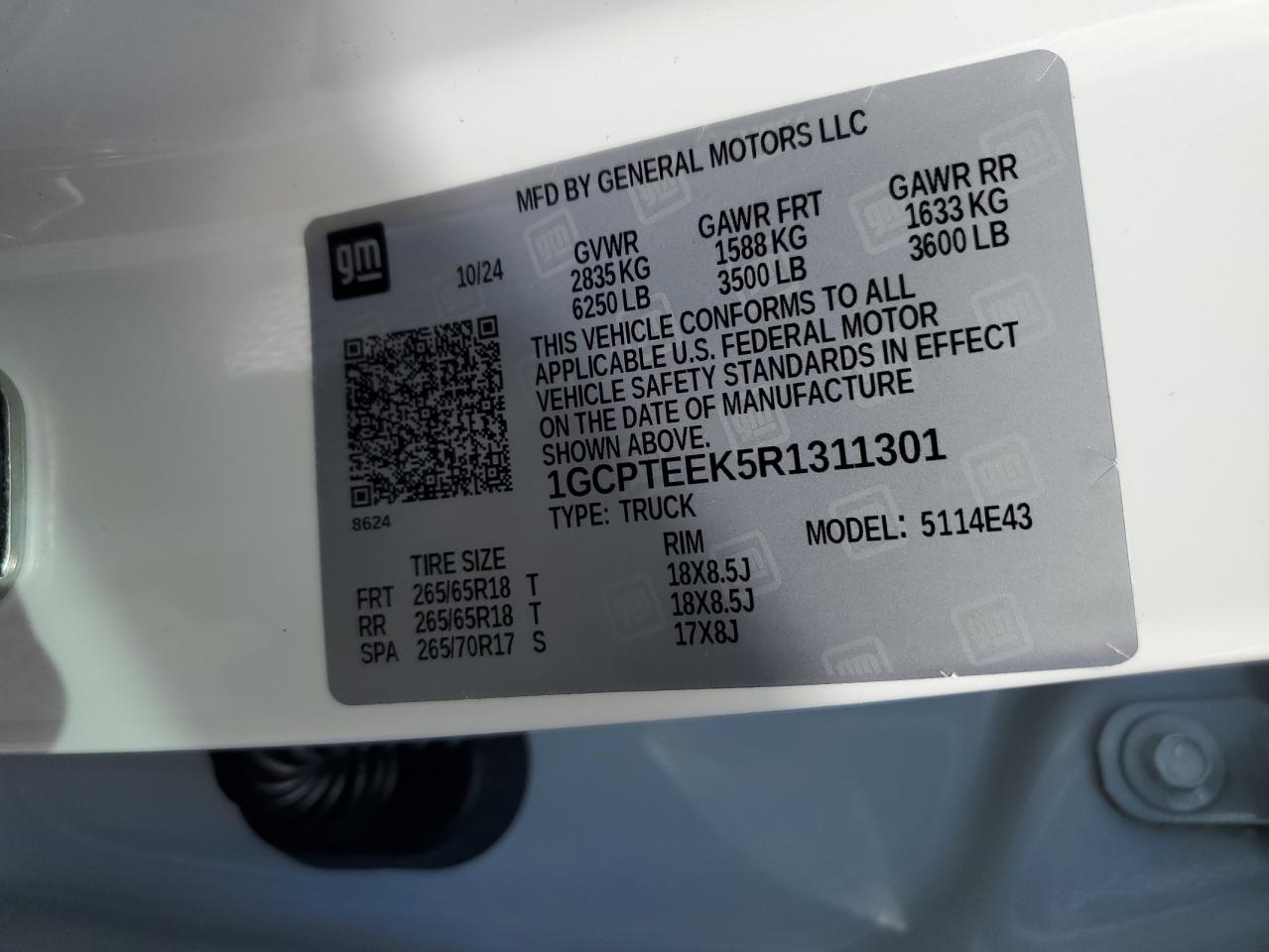 2024 Chevrolet Colorado Trail Boss VIN: 1GCPTEEK5R1311301 Lot: 86462035