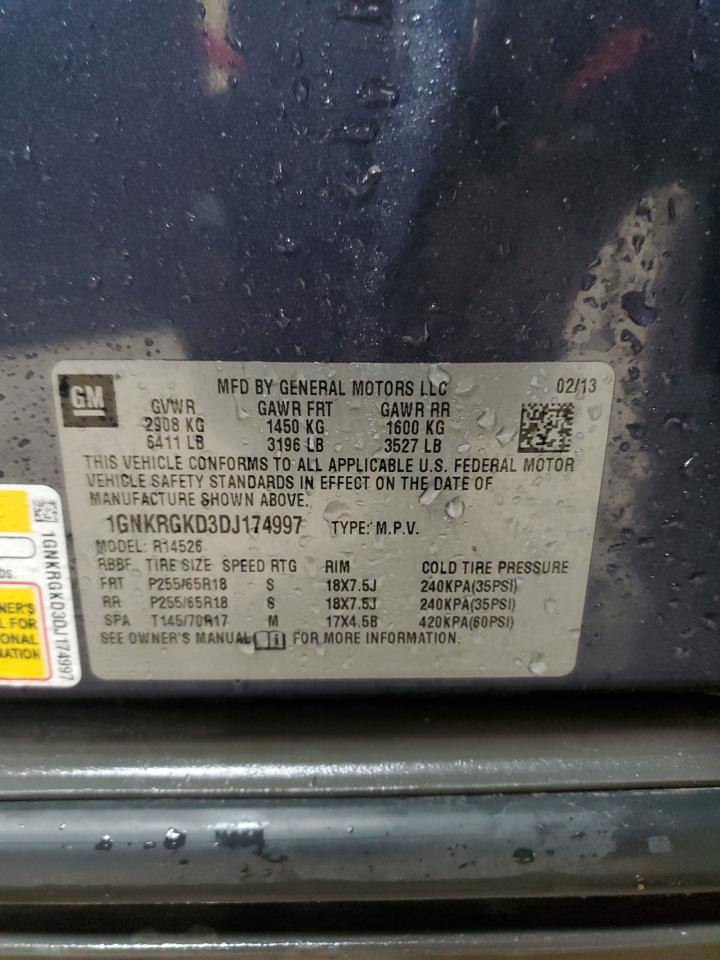 2013 Chevrolet Traverse Lt VIN: 1GNKRGKD3DJ174997 Lot: 85734565