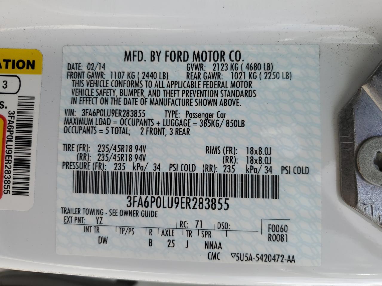 2014 Ford Fusion Se Hybrid VIN: 3FA6P0LU9ER283855 Lot: 82635265