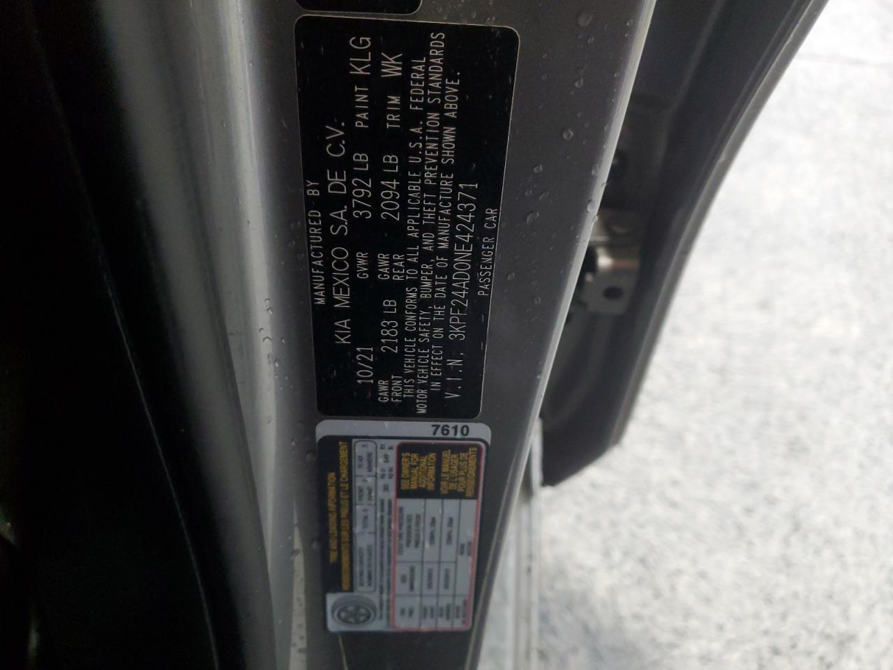 2022 Kia Forte Fe VIN: 3KPF24AD0NE424371 Lot: 90635945