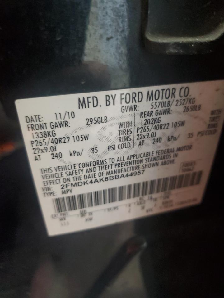 2011 Ford Edge Sport VIN: 2FMDK4AK8BBA44957 Lot: 85672495