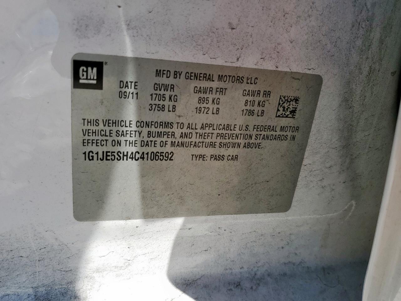 2012 Chevrolet Sonic Ltz VIN: 1G1JE5SH4C4106592 Lot: 85377095