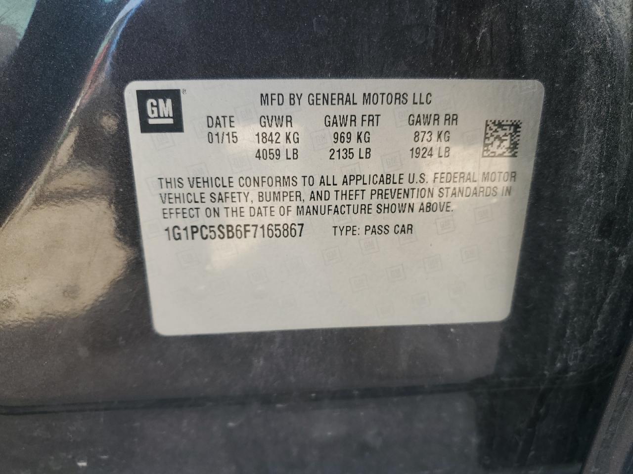 2015 Chevrolet Cruze Lt VIN: 1G1PC5SB6F7165867 Lot: 82265365