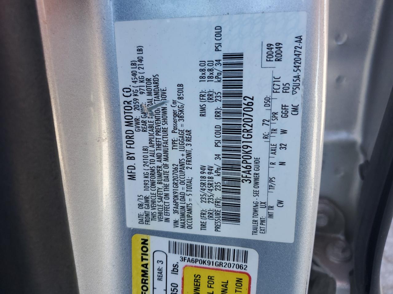 2016 Ford Fusion Titanium VIN: 3FA6P0K91GR207062 Lot: 82386085