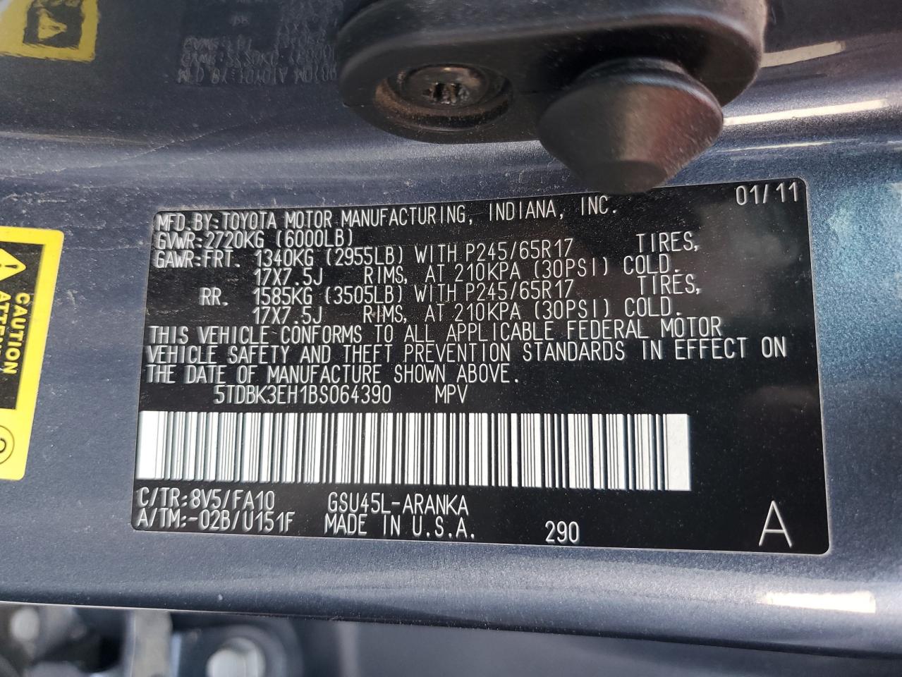 2011 Toyota Highlander Base VIN: 5TDBK3EH1BS064390 Lot: 82331675