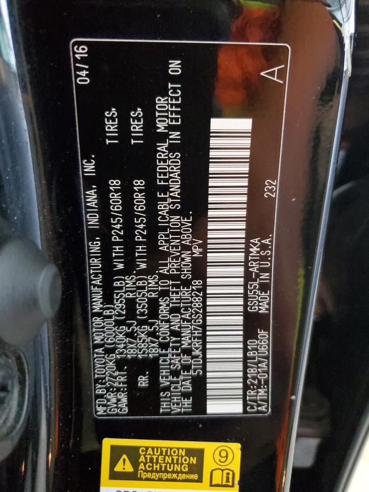 2016 Toyota Highlander Xle VIN: 5TDJKRFH7GS288218 Lot: 84956245