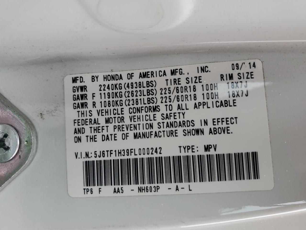 2015 Honda Crosstour Ex VIN: 5J6TF1H39FL000242 Lot: 84263115