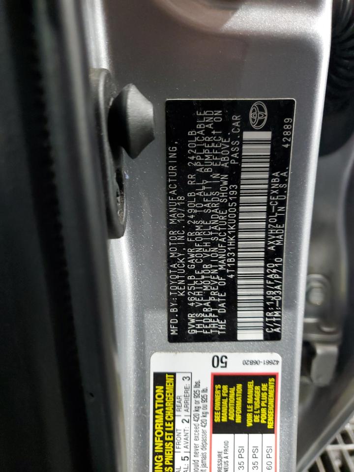 2019 Toyota Camry Le VIN: 4T1B31HK1KU005193 Lot: 84923905