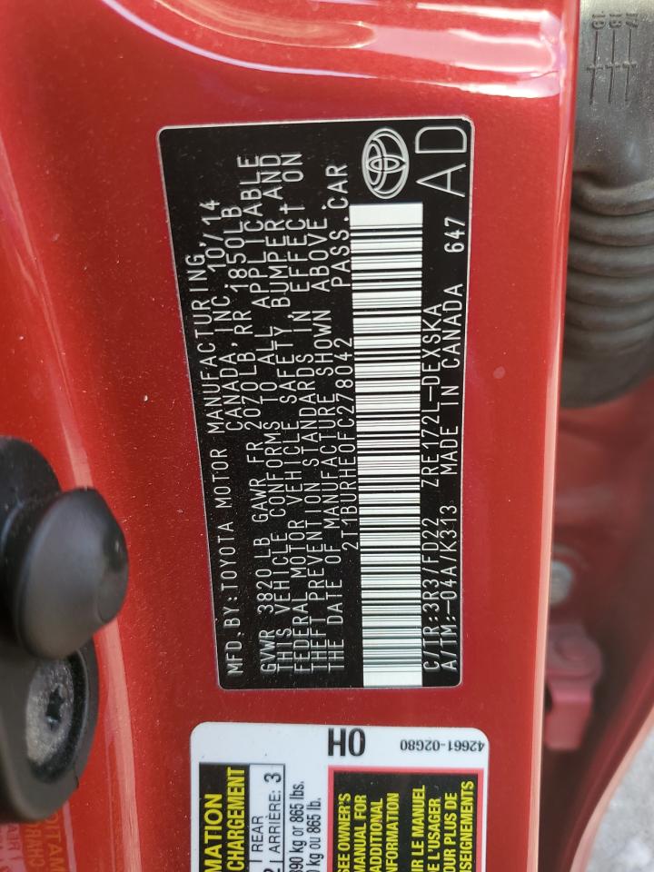 2015 Toyota Corolla L VIN: 2T1BURHE0FC278042 Lot: 85114265