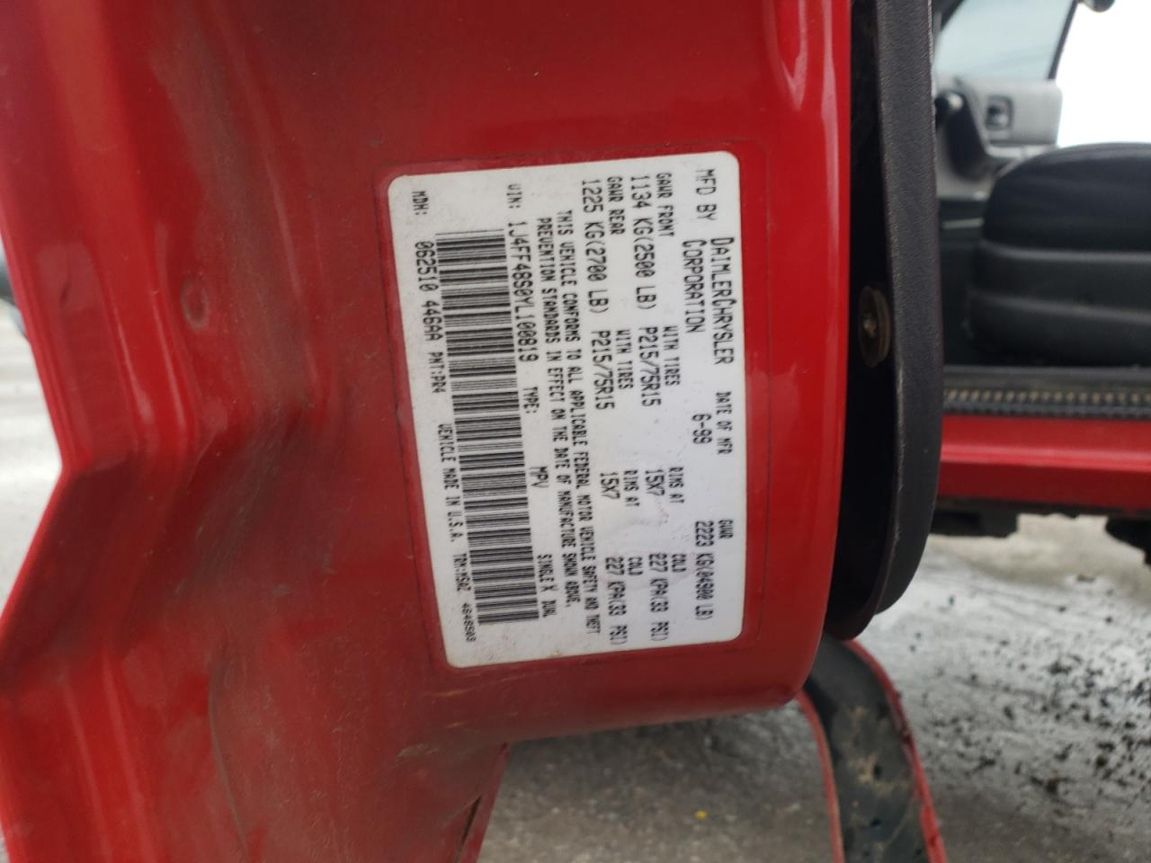 2000 Jeep Cherokee Sport VIN: 1J4FF48S0YL100819 Lot: 90671235