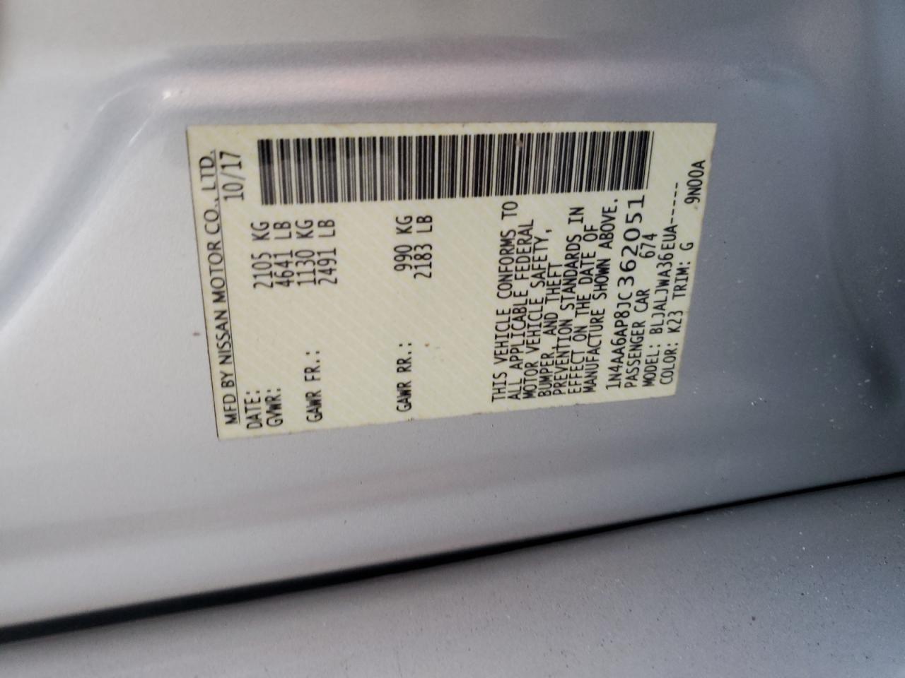 2018 Nissan Maxima 3.5S VIN: 1N4AA6AP8JC362051 Lot: 82629275