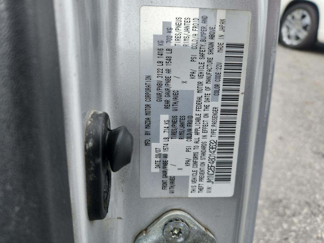 2008 Mazda Mx-5 Miata VIN: JM1NC26F480143632 Lot: 82184095