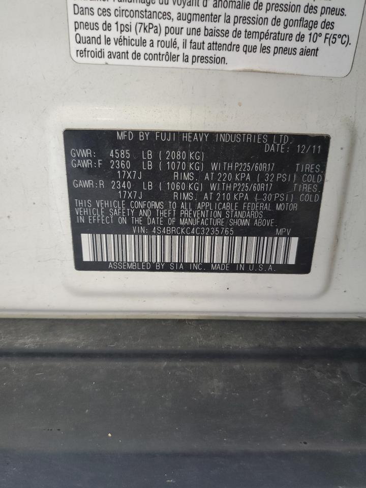 2012 Subaru Outback 2.5I Limited VIN: 4S4BRCKC4C3235765 Lot: 84706935