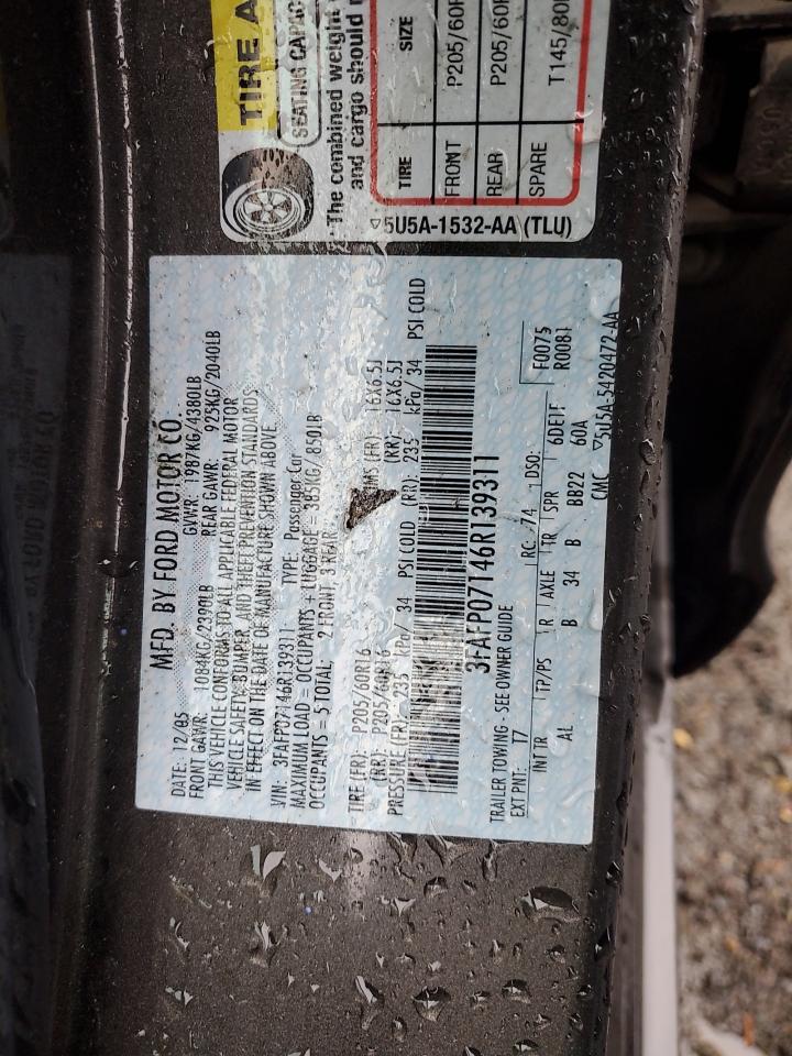 2006 Ford Fusion Se VIN: 3FAFP07146R139311 Lot: 91090835