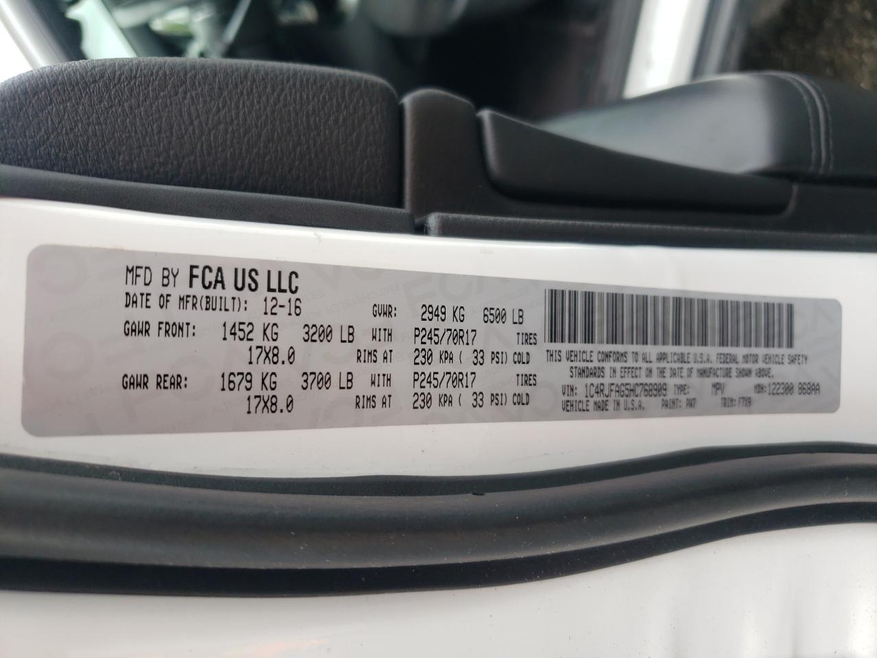 2017 Jeep Grand Cherokee Laredo VIN: 1C4RJFAG5HC768909 Lot: 84871835