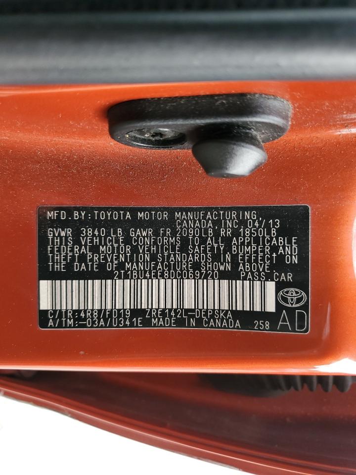 2013 Toyota Corolla Base VIN: 2T1BU4EE8DC069720 Lot: 86185765