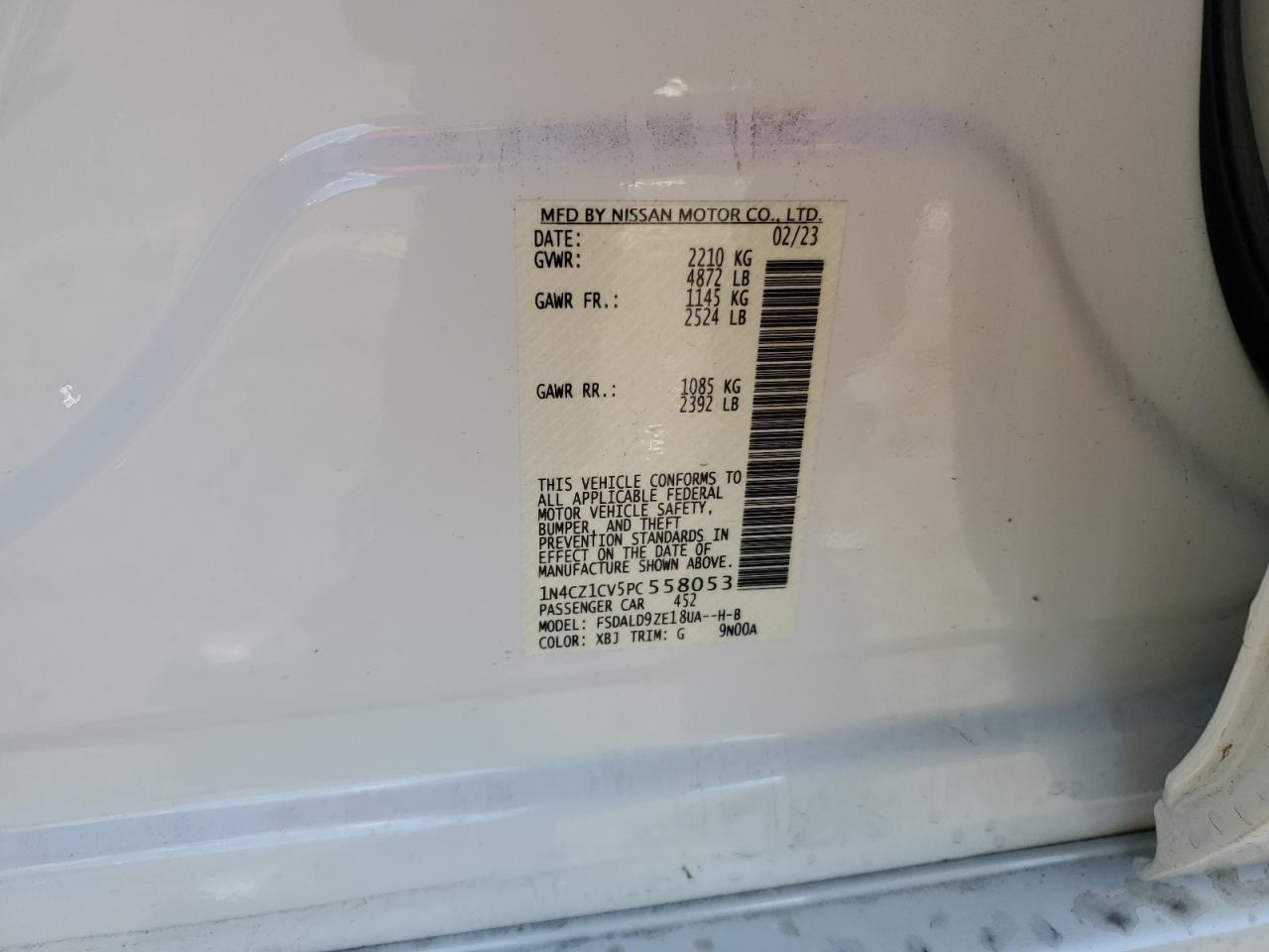 2023 Nissan Leaf Sv Plus VIN: 1N4CZ1CV5PC558053 Lot: 82190525