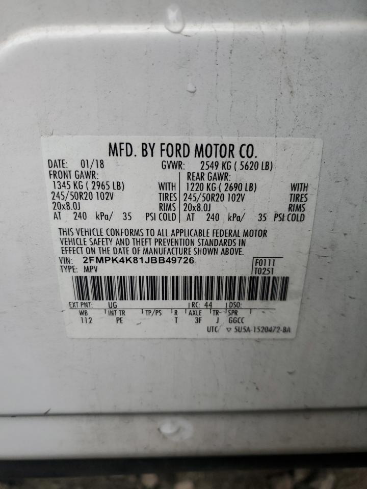 2018 Ford Edge Titanium VIN: 2FMPK4K81JBB49726 Lot: 86066075