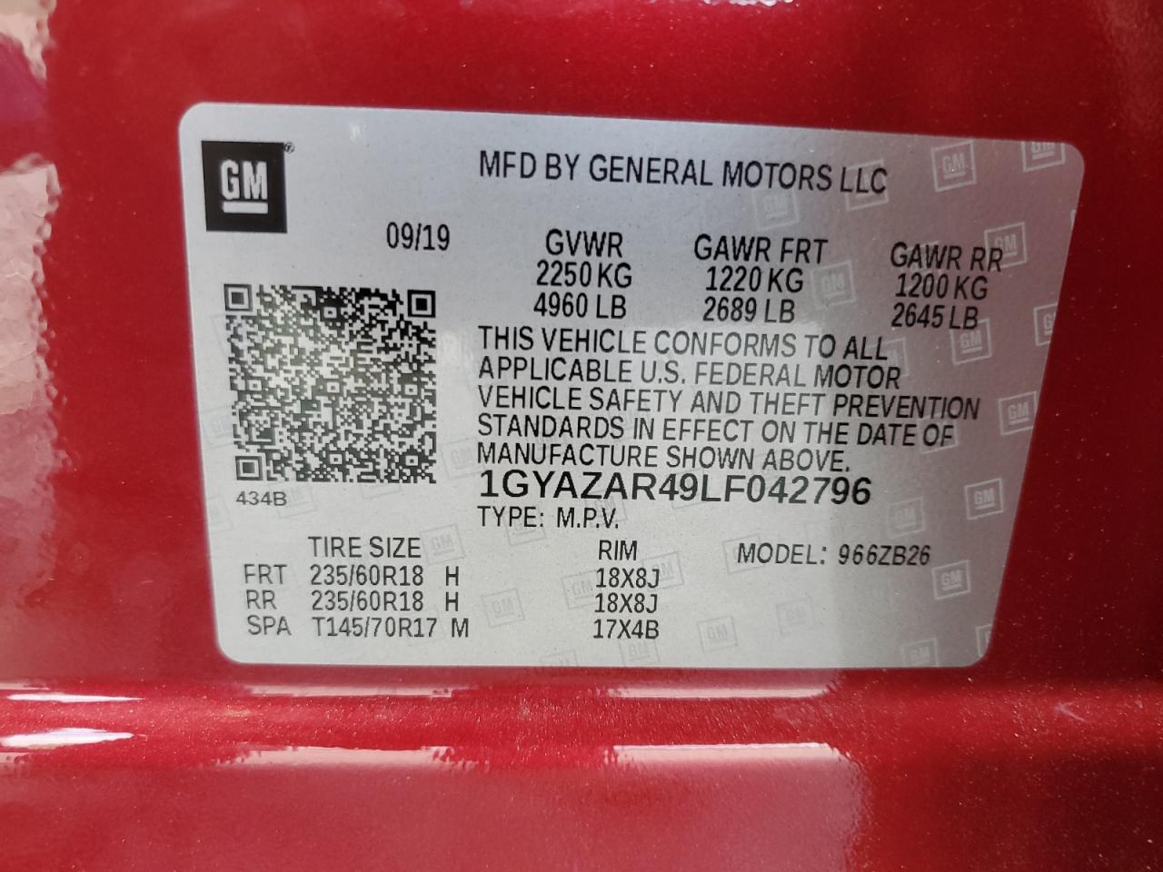 2020 Cadillac Xt4 Luxury VIN: 1GYAZAR49LF042796 Lot: 85702825