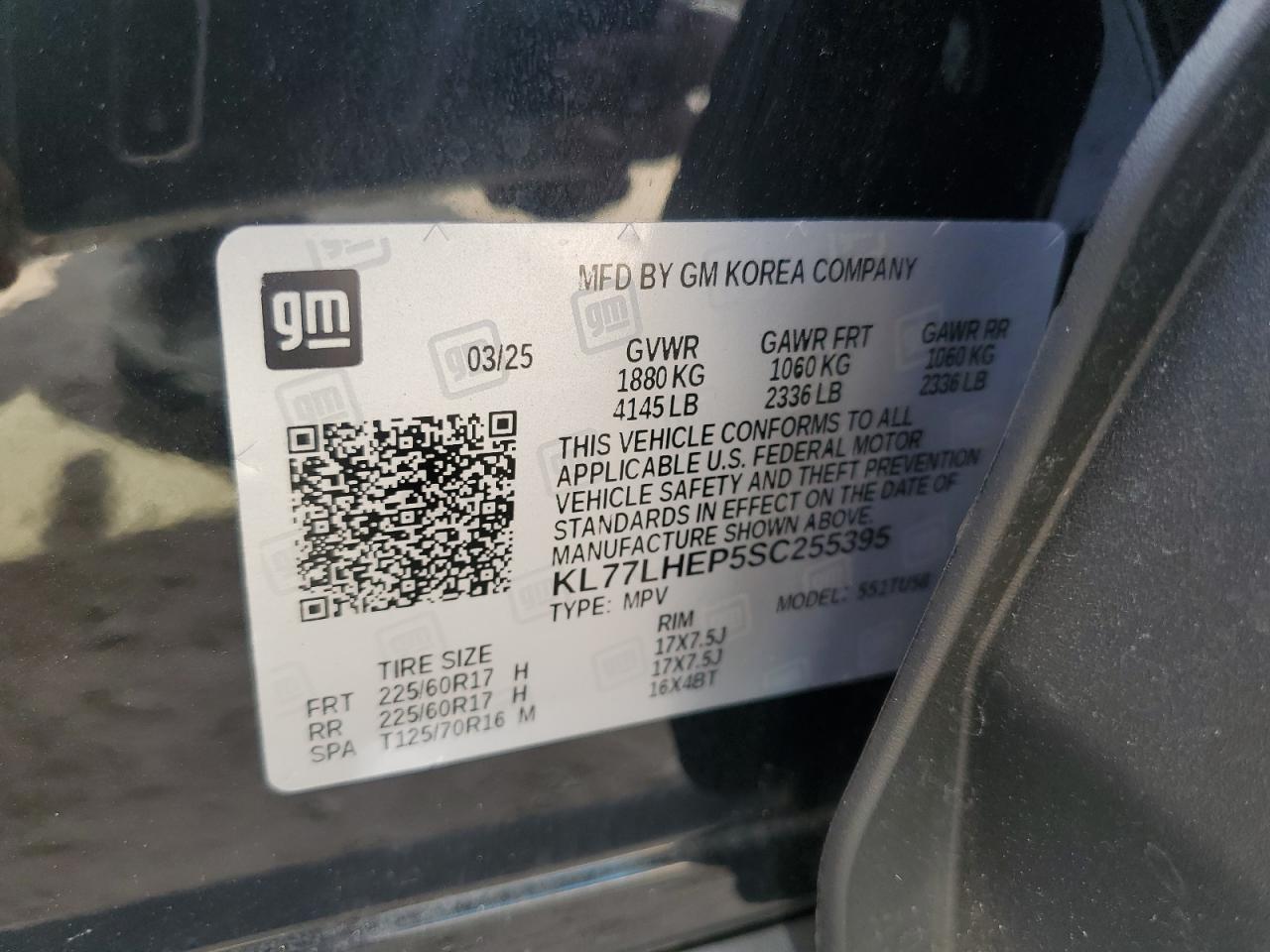 2025 Chevrolet Trax 1Lt VIN: KL77LHEP5SC255395 Lot: 87458165