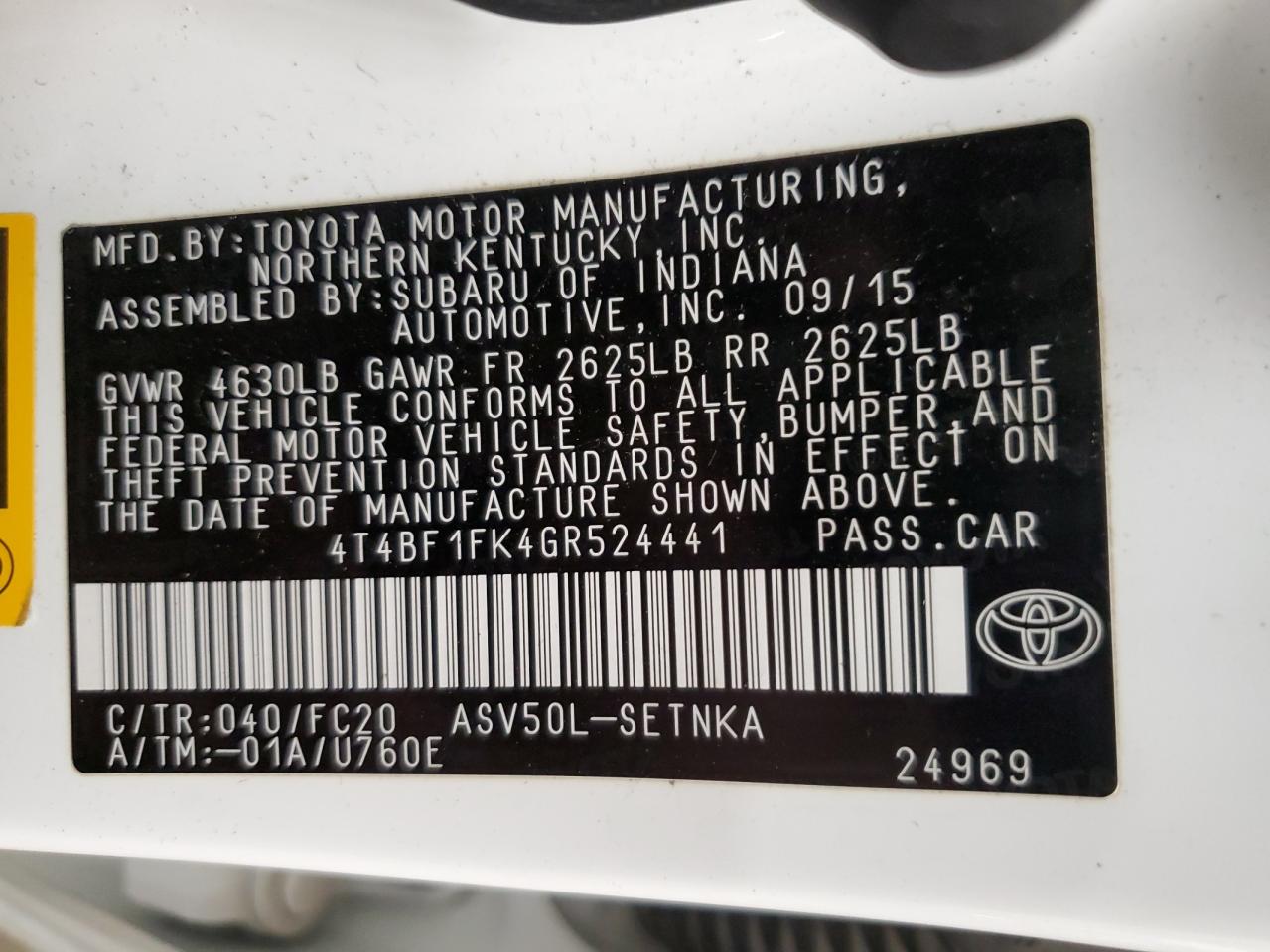 2016 Toyota Camry Le VIN: 4T4BF1FK4GR524441 Lot: 85116215