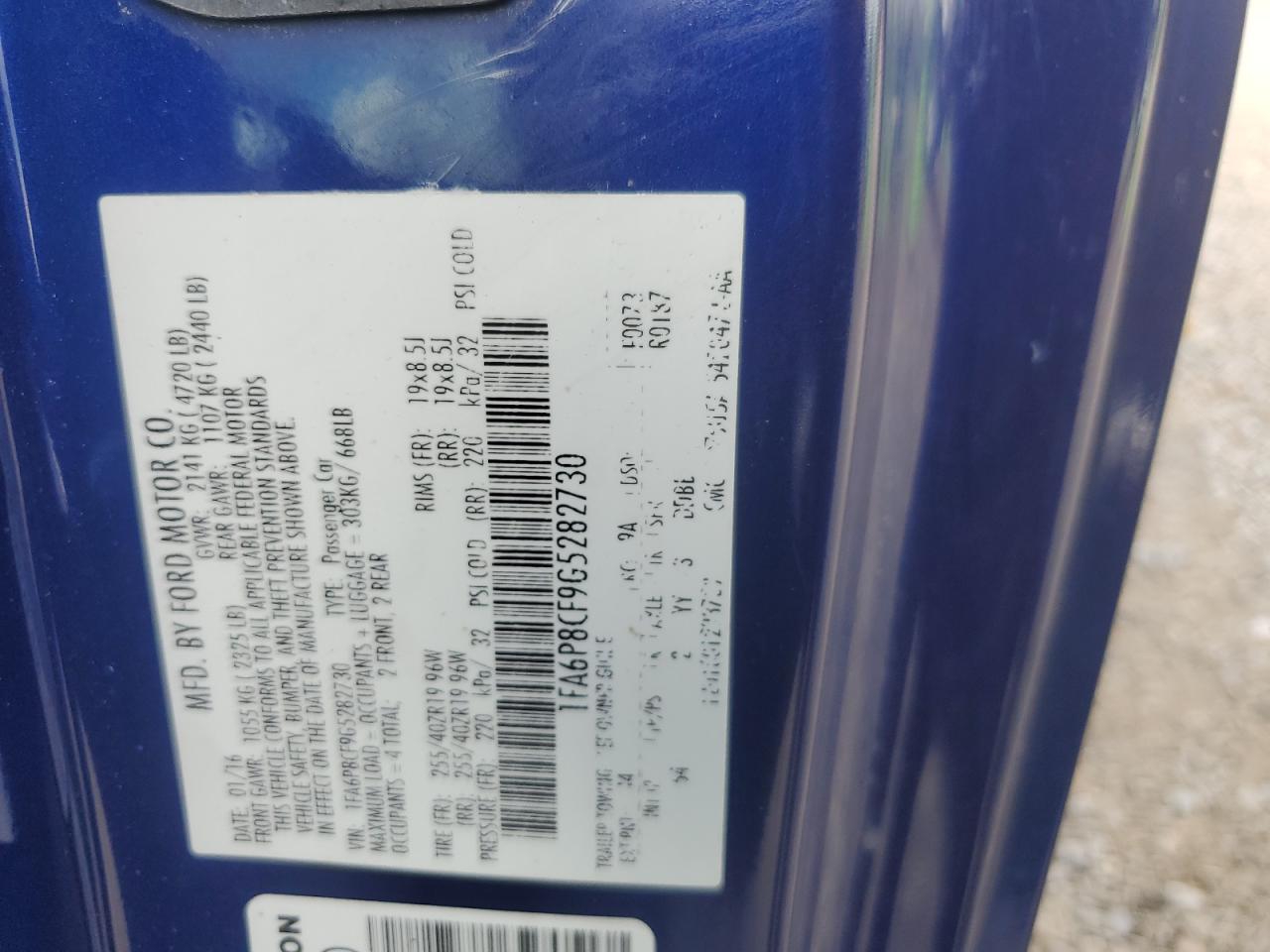 2016 Ford Mustang Gt VIN: 1FA6P8CF9G5282730 Lot: 84942765