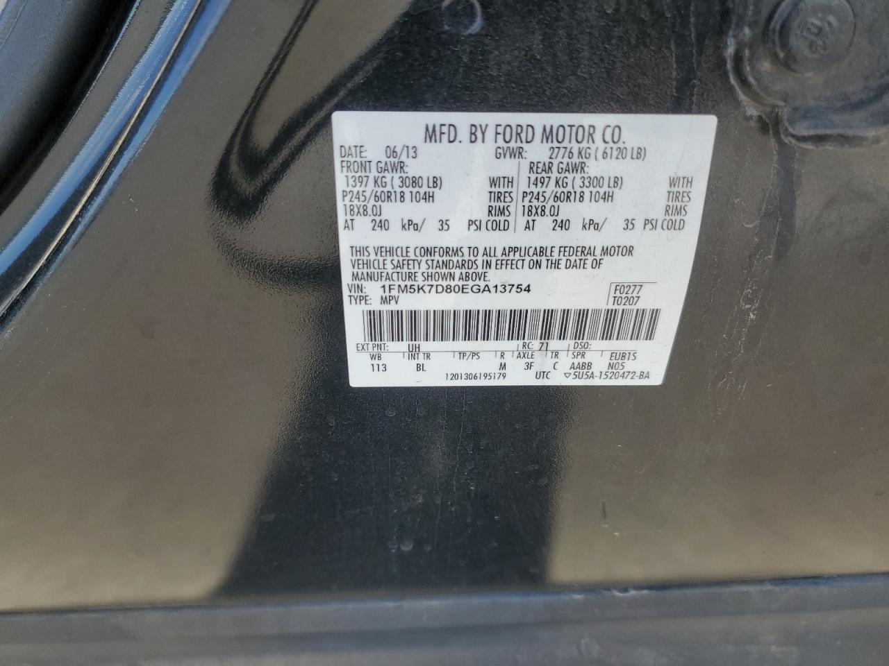 2014 Ford Explorer Xlt VIN: 1FM5K7D80EGA13754 Lot: 82250415