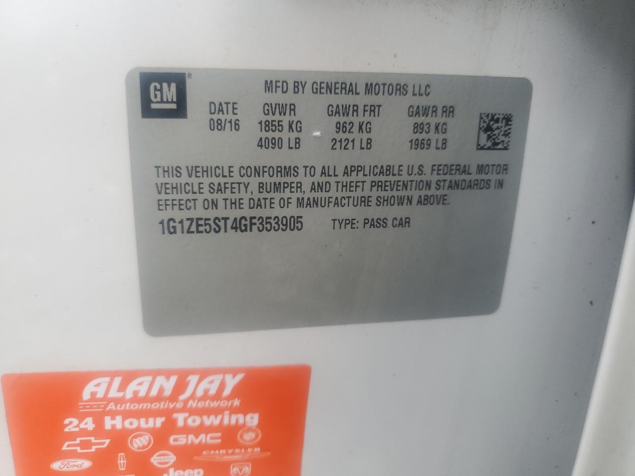 2016 Chevrolet Malibu Lt VIN: 1G1ZE5ST4GF353905 Lot: 85284225