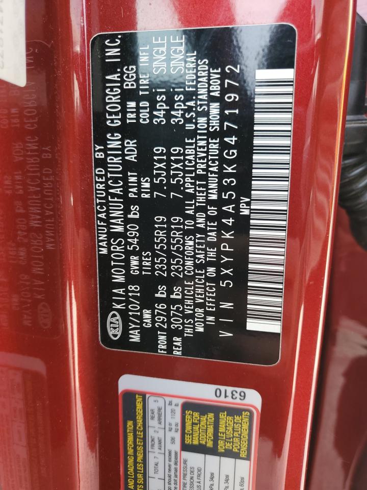 2019 Kia Sorento Sx VIN: 5XYPK4A53KG471972 Lot: 82251435