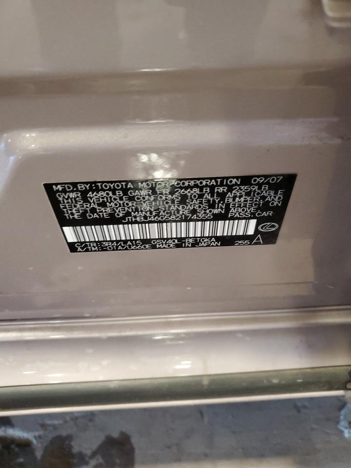 2008 Lexus Es 350 VIN: JTHBJ46G582174355 Lot: 84767205