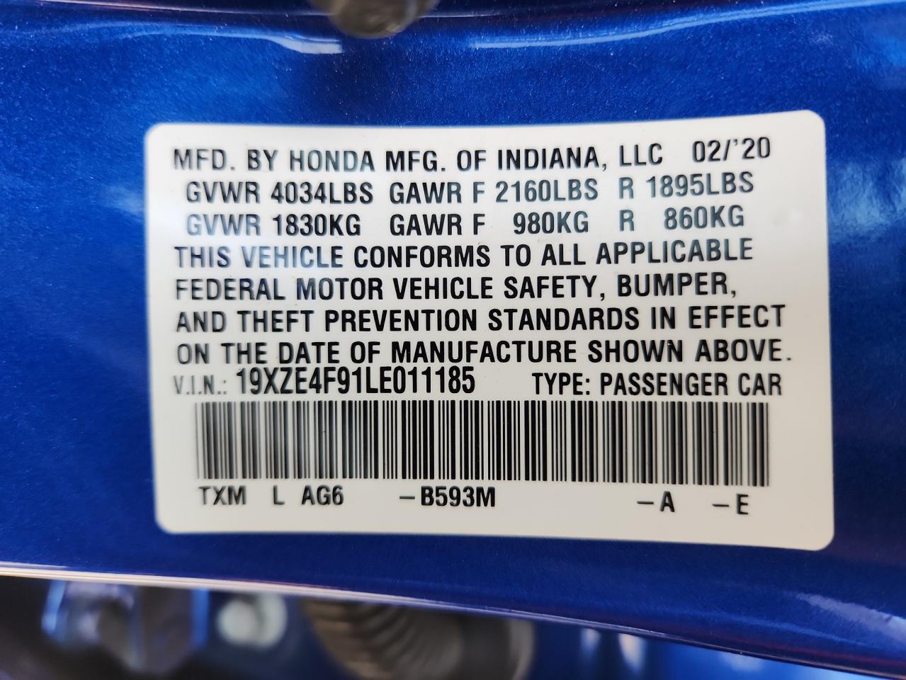 2020 Honda Insight Touring VIN: 19XZE4F91LE011185 Lot: 82651325