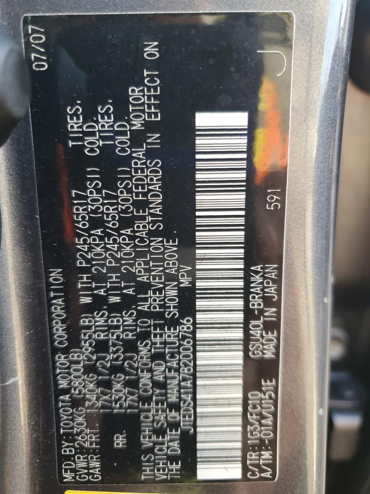 2008 Toyota Highlander VIN: JTEDS41A782006786 Lot: 84869385